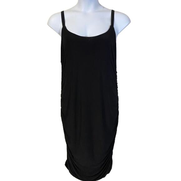 Haley & June Black Ruched Slinky Y2K Strappy Midi Dress Sz 2X LBD - Picture 1 of 9